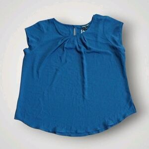 41 Hawthorn Ruched Neck Keyhole Back Blouse Blue Size 2XL